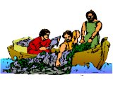 Disciples pulling in a net full of fish